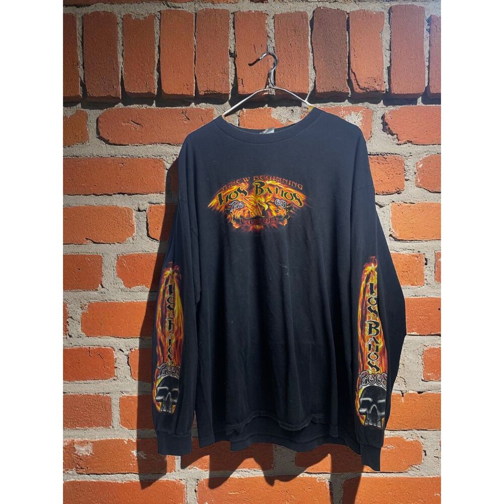 Los Banos California Vintage Y2K Flame Skull Long Sleeve Shirt - Size 2XL